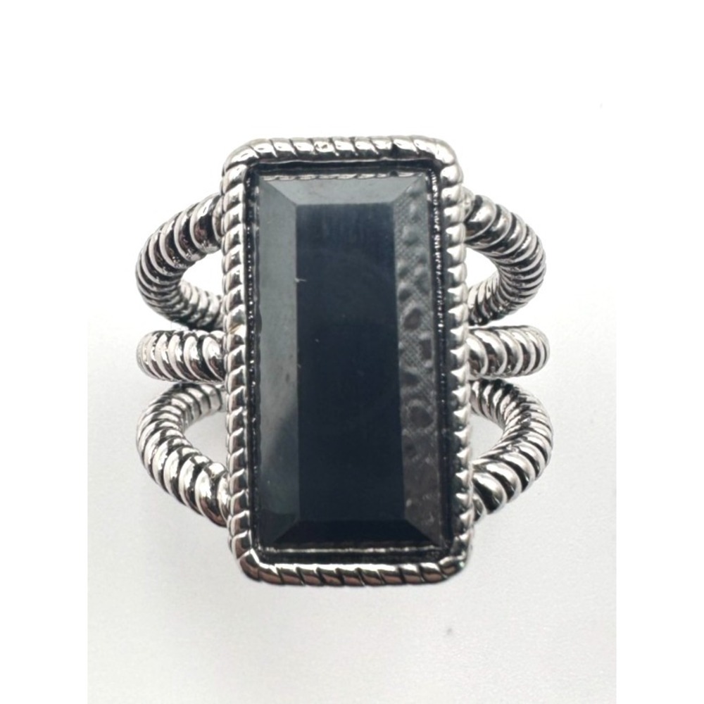 Lia Sophia Ring Zanzibar Black Faceted Glass Hematite Rope Statement Size 9